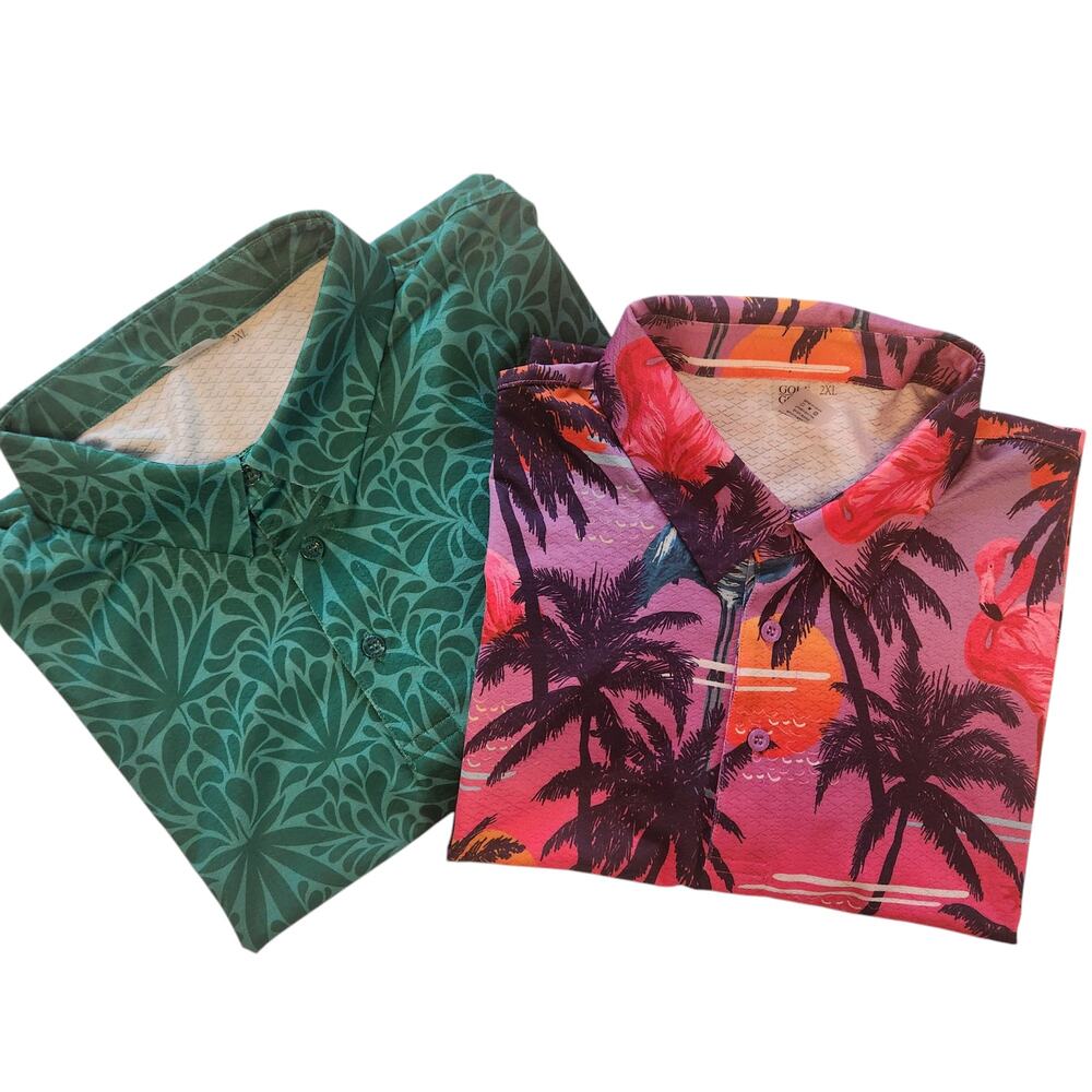 Lot of 2 Golf Gods Australia Button-down Shirts, Tropical, Hawaiian Size 2XL